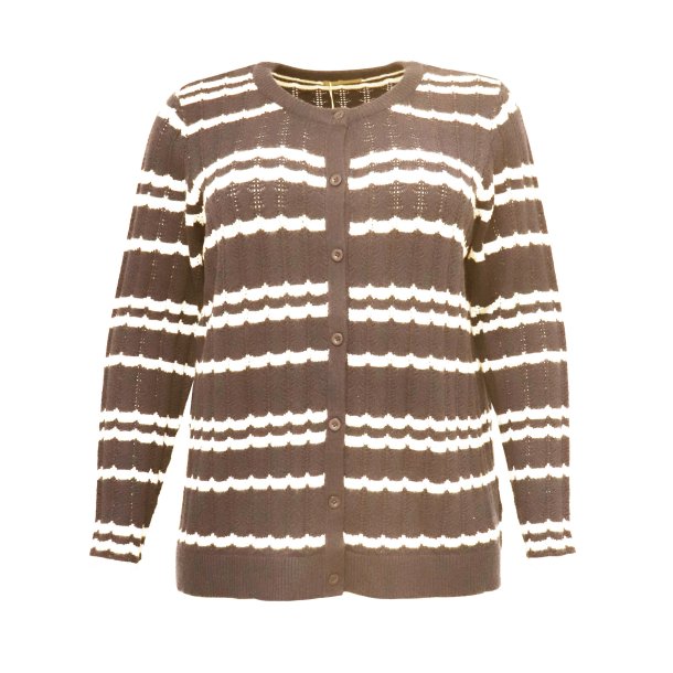 SUPERMYK STRIKKEJAKKE I VISCOSE, BEIGE STRIPET