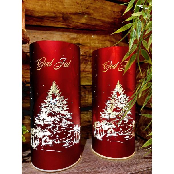 NYDELIG BATTERILYKT MED TIMER  OG TEKST GOD JUL, RD, 9 X 15  CM