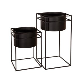 LEKKER BLOMSTERPOTTE I STATIV, SORTMALT METALL, 22 x 22 x 33 CM