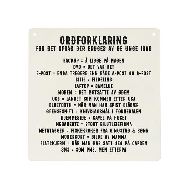 TRENDY METALLSKILT " ORD FORKLARING", HVIT, 15,5 X 15,5 CM