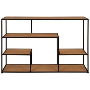 TRENDY VEGGBORD I SORT METALL MED TREHYLLER,, 120 X 30 X 80 CM