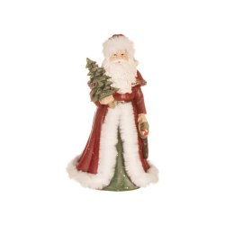 NYDELIG NISSE, RD MED HVIT PELS OG JULETRE, H 23 CM