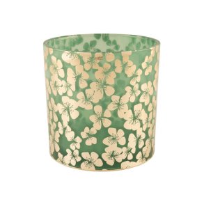 LEKKERT LYSGLASS, GR�NN MED GULLBLOMSTER, 9 X 10 CM