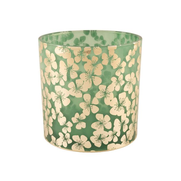 LEKKERT LYSGLASS, GR�NN MED GULLBLOMSTER, 9 X 10 CM