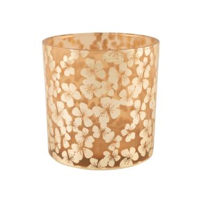LEKKERT LYSGLASS, BEIGE MED GULLBLOMSTER, 9 x 10 CM CM