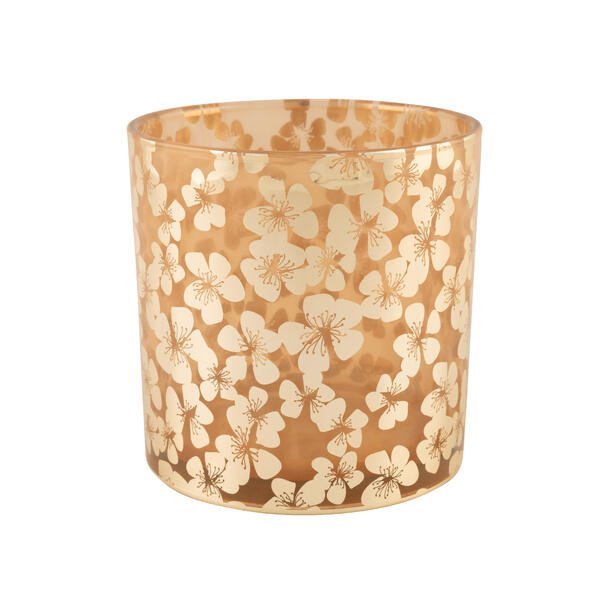 LEKKERT LYSGLASS, BEIGE MED GULLBLOMSTER, 9 x 10 CM CM