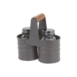 SALT OG PEPPER GLASS MED GR� METALLHOLDER, H 13 CM