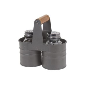 SALT OG PEPPER GLASS MED GR� METALLHOLDER, H 13 CM