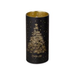 NYDELIG BATTERILYKT MED TIMER OG JULETREMOTIV, SVART, 7 X 15 CM