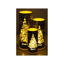 NYDELIG BATTERILYKT MED TIMER OG JULETREMOTIV, SVART, 8 X 20 CM