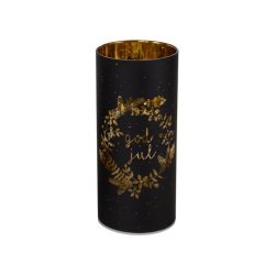 NYDELIG BATTERILYKT MED TIMER, KRANS OG GOD JUL, SVART, 9 X 20 CM