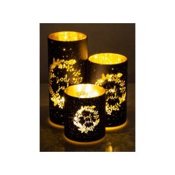 NYDELIG BATTERILYKT MED TIMER, KRANS OG GOD JUL, SVART, 9 X 15 CM