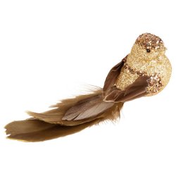 VAKKER FUGL MED KLYPE, GULLFARGET, 14 CM