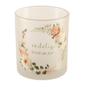 DET LEKRESTE LYSGLASS MED ROSEMOTIV OG TEKST 