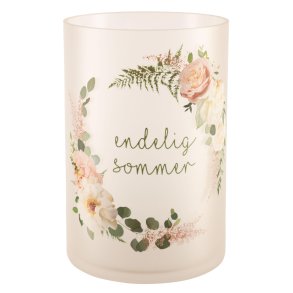 DET LEKRESTE LYSGLASS /VASE MED ROSEMOTIV OG TEKST 