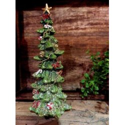 VAKKERT JULETRE I KERAMIKK MED PYNT OG GLITTER, H 19 CM