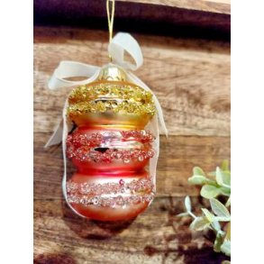 VAKKER GLASSKULE MED 3 MAKRONER, H 9 CM