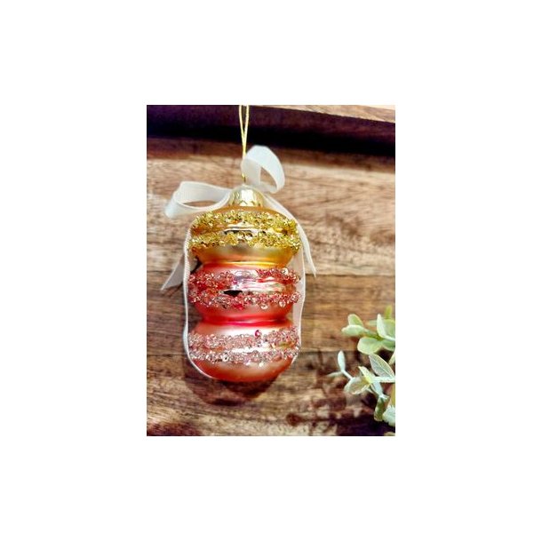 VAKKER GLASSKULE MED 3 MAKRONER, H 9 CM