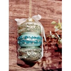 VAKKER GLASSKULE MED 3 MAKRONER, H 9 CM