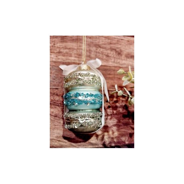 VAKKER GLASSKULE MED 3 MAKRONER, H 9 CM