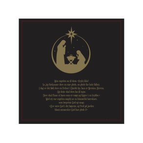 VAKKER JULESERVIETT MED TEKST OG KRYBBEMOTIV, SORT OG GULL