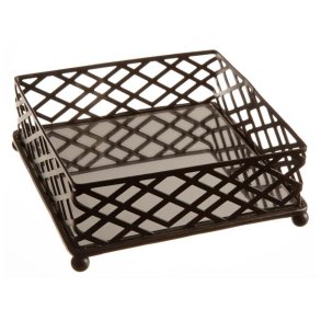 NYDELIG SERVIETT HOLDER MED SPEIL OG SORT METALLKANT, 13,5 X 13,5 CM, TIL KAFFE SERVIETTER