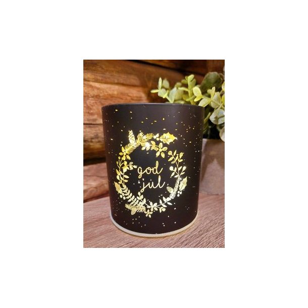 NYDELIG BATTERILYKT MED TIMER, KRANS OG GOD JUL, SVART, 9 X 10 CM