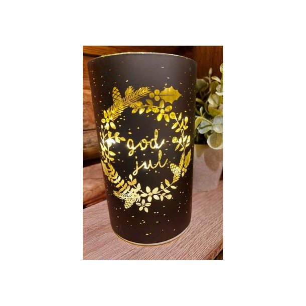 NYDELIG BATTERILYKT MED TIMER, KRANS OG GOD JUL, SVART, 9 X 15 CM