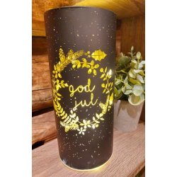 NYDELIG BATTERILYKT MED TIMER, KRANS OG GOD JUL, SVART, 9 X 20 CM