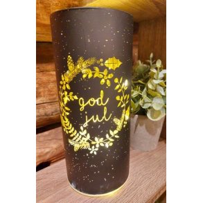 NYDELIG BATTERILYKT MED TIMER, KRANS OG GOD JUL, SVART, 9 X 20 CM