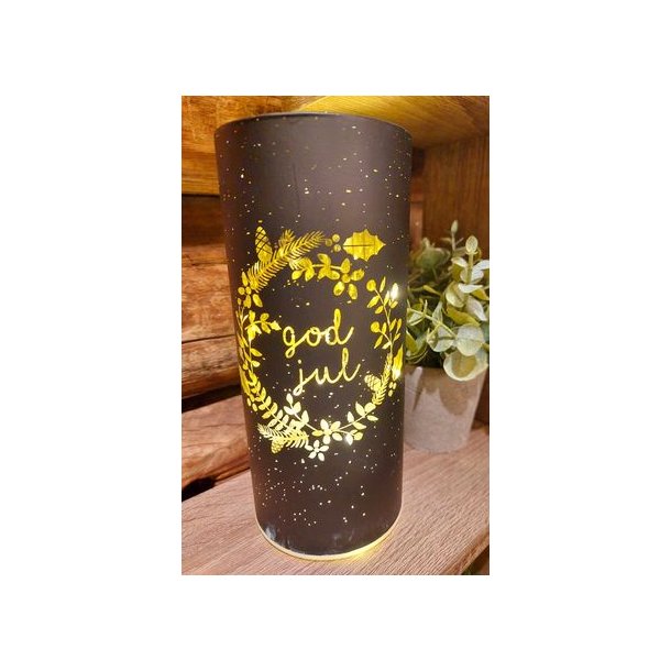 NYDELIG BATTERILYKT MED TIMER, KRANS OG GOD JUL, SVART, 9 X 20 CM