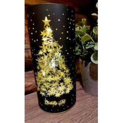 NYDELIG BATTERILYKT MED TIMER OG JULETREMOTIV, SVART, 7 X 15 CM