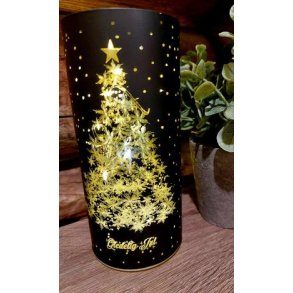NYDELIG BATTERILYKT MED TIMER OG JULETREMOTIV, SVART, 7 X 15 CM