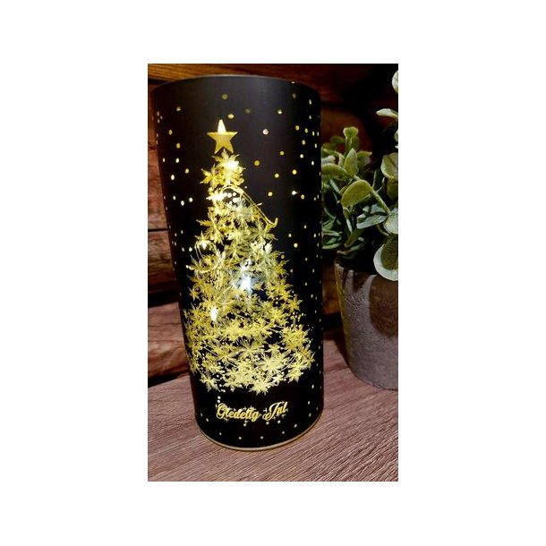 NYDELIG BATTERILYKT MED TIMER OG JULETREMOTIV, SVART, 7 X 15 CM