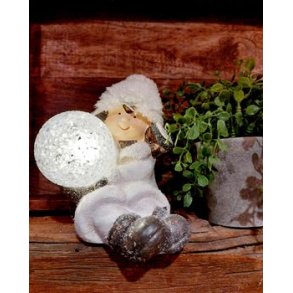 SJARMERENDE JULEFIGUR  MED SNBALL MED LEDLYS, H 13 CM