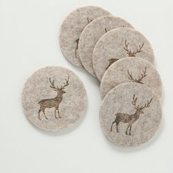 6 STK. GLASSBRIKKER I FILT MED HJORT