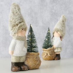 SJARMERENDE JULEGUTT MED  LYS I TREET, H 22 CM