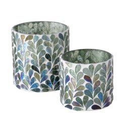 NYDELIG GRNN/BL MOSAIKK LYKT, 10 X 11 CM