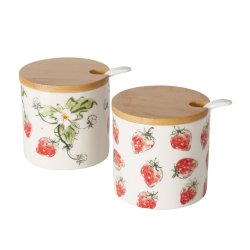 NYDELIG HNDLAGET KRUKKE MED JORDBR MOTIV, H 8 CM,  7,5 CM