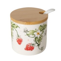 NYDELIG H�NDLAGET KRUKKE MED JORDB�R MOTIV, H 8 CM, � 7,5 CM