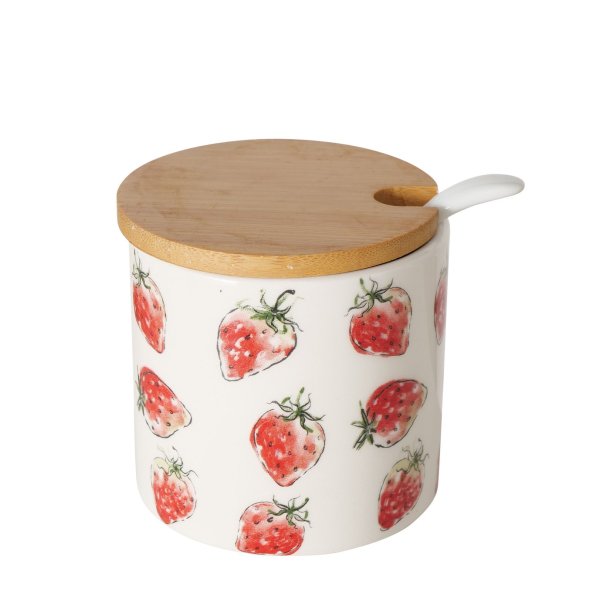 NYDELIG HNDLAGET KRUKKE MED JORDBR MOTIV, H 8 CM,  7,5 CM