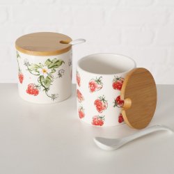 NYDELIG HNDLAGET KRUKKE MED JORDBR MOTIV, H 8 CM,  7,5 CM