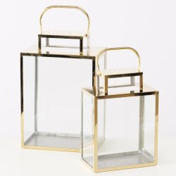 VAKKER LYKT I METALL, REKTANGUL�R, GULLFARGET, H 36 CM