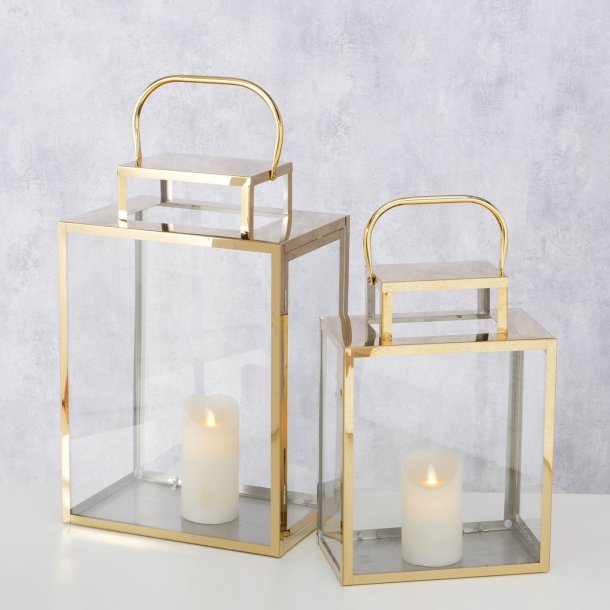 VAKKER LYKT I METALL, REKTANGUL�R, GULLFARGET, H 36 CM