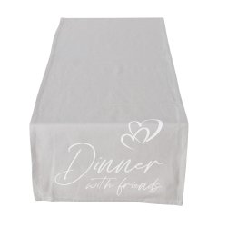 STILIG LPER MED TEKST "DINNER WITH FRIENDS", 40 X 140 CM, LYS GR