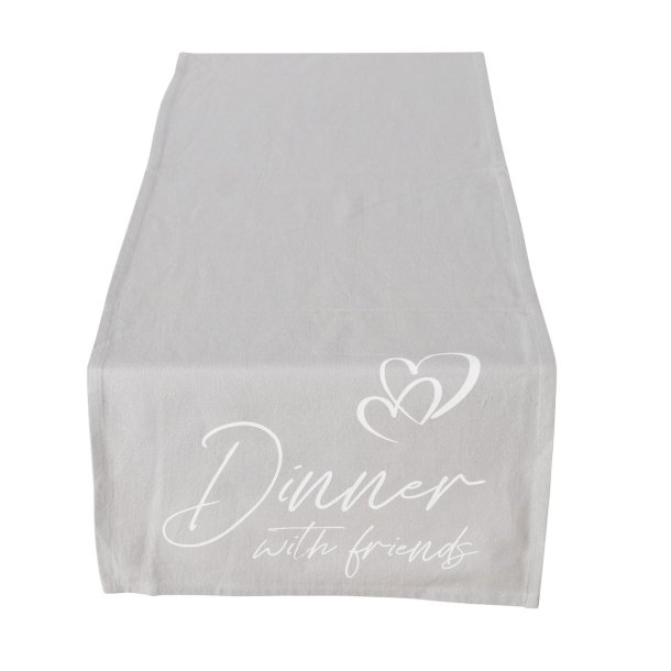 STILIG LPER MED TEKST "DINNER WITH FRIENDS", 40 X 140 CM, LYS GR