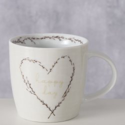 KOSELIG KRUS MED HJERTEMOTIV, BEIGE/HVIT, 330 ML