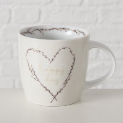 KOSELIG KRUS MED HJERTEMOTIV, BEIGE/HVIT, 330 ML