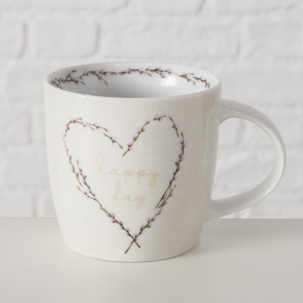 KOSELIG KRUS MED HJERTEMOTIV, BEIGE/HVIT, 330 ML