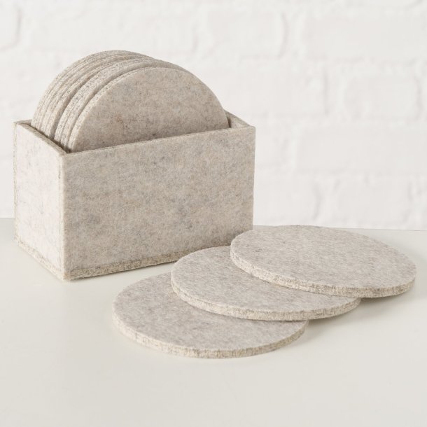 10 STK. GLASSBRIKKER I FILT MED HOLDER, BEIGE